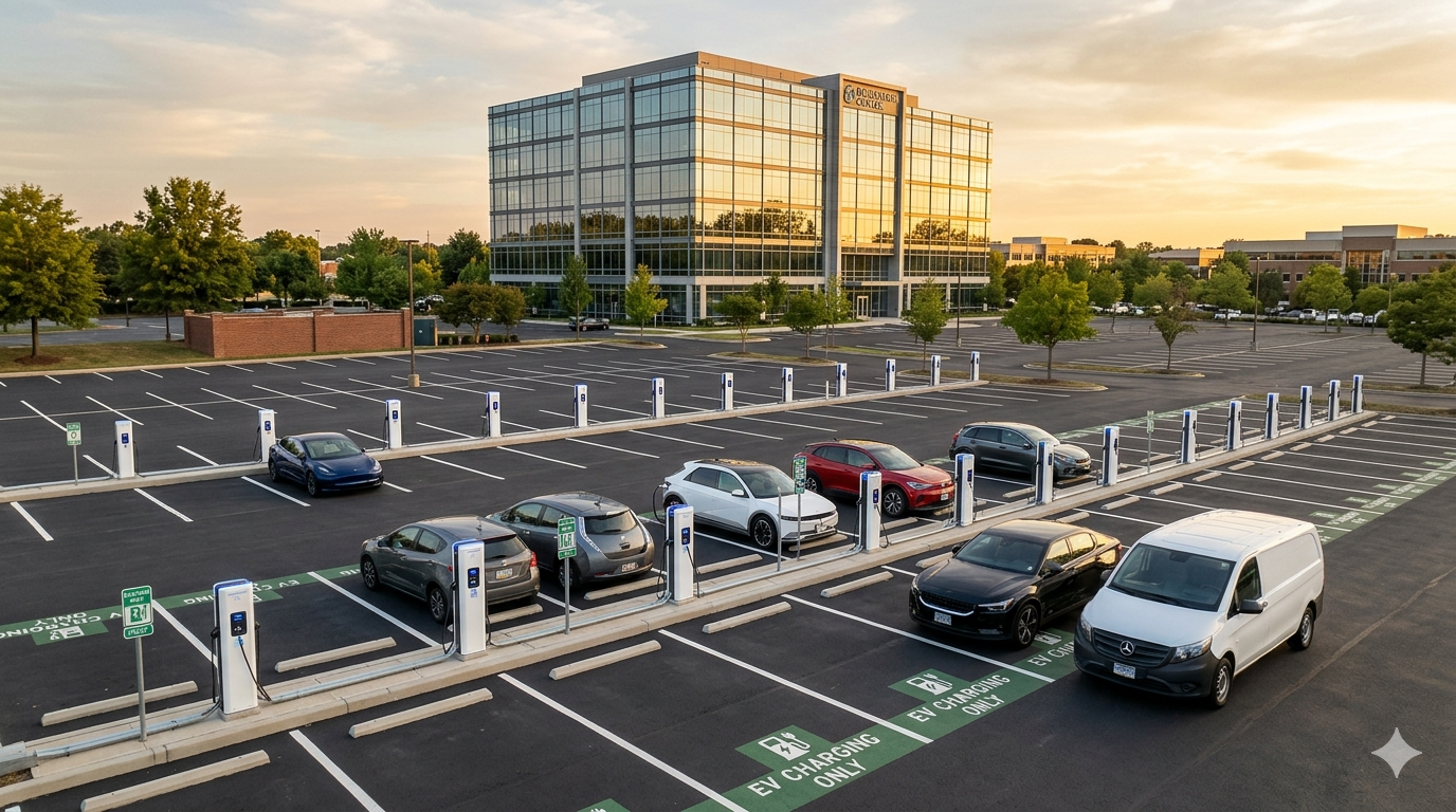 commercial EV charging installation cost - commercial parking lot with multiple EV charging stations
